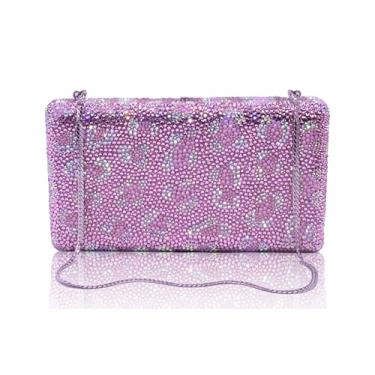 Imagem de Bestenda Bolsa de mão Leaprod de cristal para mulheres, formal, exclusiva, para casamento, animal, strass, festa noturna, Pinkopal, Large