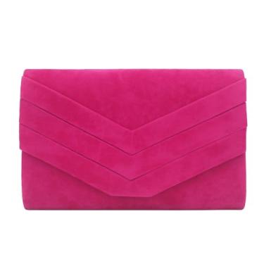 Imagem de YUGAORULI Bolsa clutch feminina para noite bolsas de noite bolsas de festa de casamento bolsa clutch de veludo camurça plissada, Vermelho rosa