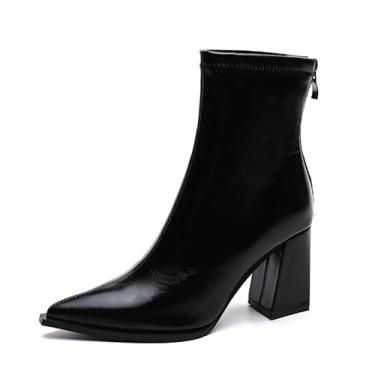 Imagem de DAISIQ Primavera Outono 2025 Nova Versátil Feminina Elegante Botas Pretas Salto Grosso Bico Fino Moda Outono e Inverno Botas de Tornozelo 98158-11, Black Out, 37