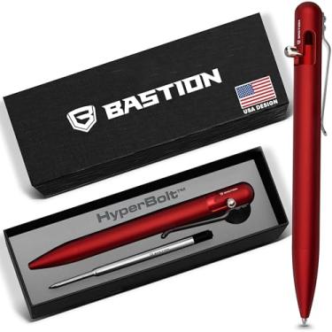 Imagem de BASTION Caneta de alumínio Bolt Action com capa de presente - Caneta de metal leve retrátil executiva de luxo - Bolso de escritório recarregável com tinta EDC Caneta esferográfica para homens e mulheres (vermelho)
