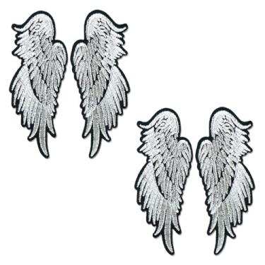 Imagem de 2 pares de adesivos de reparo de tecido bordados com asas de pássaro de anjo prateadas