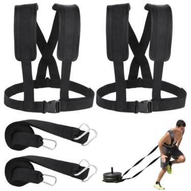Imagem de Arnês de treinamento de resistência para futebol e corrida, kit de tração de pneu de 2 peças com ombreiras ajustáveis para exercícios eficazes