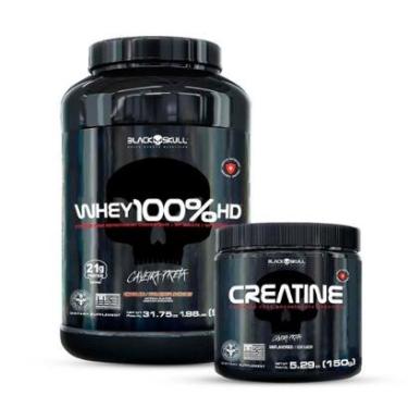 Imagem de Combo Whey 100% HD 900g e Creatina Pura 150g Black Skull-Unissex