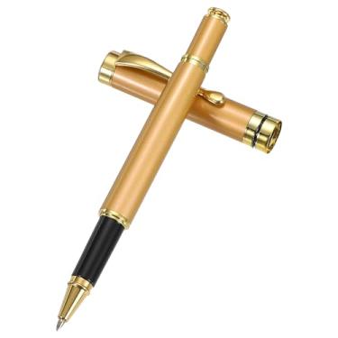 Imagem de PATIKIL Caneta esferográfica de metal luxuosa, 0,5 mm, tinta preta, esferográfica, luxo, artesanato, presente para homens, mulheres, escritório, escrita, assinatura, champanhe, dourado