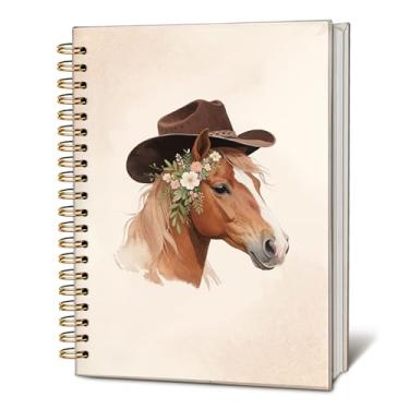 Imagem de LIANGW Caderno espiral floral de cavalo ocidental, diário de flores de cavalo vaqueira para escrever, presentes para amantes de cavalos para mulheres, material de escritório escolar ocidental, 14 x 21