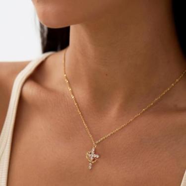 Imagem de Presentes perfeitos para mulheres – Colar com coroa banhada a ouro 14K e prata, joias de fé brilhantes e não manchadas, presentes de aniversário e Natal