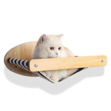 Imagem de Escada arranhadora para gatos, poste de escalada de madeira para gatos, prateleira de escalada para gatos com design de escada montada na parede, escada de quatro degraus com arranhão de juta para