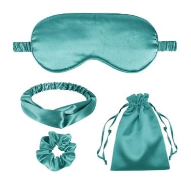Imagem de 4 peças de máscaras de dormir de seda máscara de olho de cetim cobertura de olhos de seda para olhos vendados faixa de cabeça scrunchies bolsas bolsas presentes de dama de honra