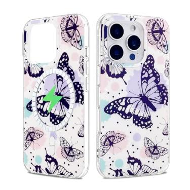 Imagem de sousukue Capa magnética para iPhone 16 Pro Max 17.5 cm compatível com MagSafe Soft TPU bumper Hard PC Back Shockproof Protective Cute Cover Butterfly