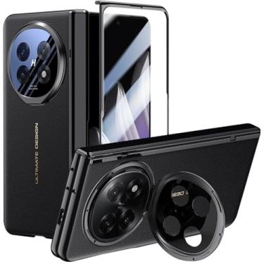 Imagem de YQODSZ Capa para Oppo Find N5 com suporte para câmera, capa de telefone de couro PU premium de corpo inteiro com protetor de tela proteção de dobradiça à prova de choque capa protetora rígida PC para