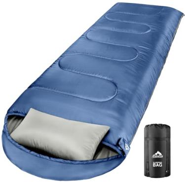 Imagem de MEREZA Saco de dormir de inverno de 0 graus para adultos e crianças com travesseiro, saco de dormir para clima frio para 4 estações, acampamento, caminhadas, mochilão, sacos de dormir para grandes e