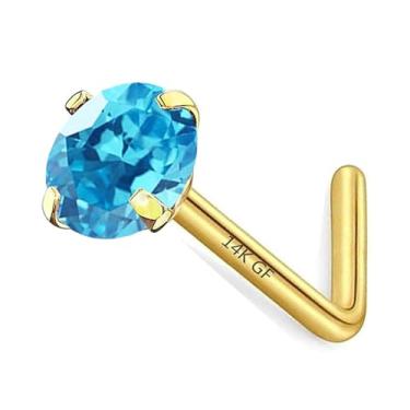 Imagem de CHARMONLINE Brincos de nariz preenchidos com ouro 14K, pedra do mês de nascimento em forma de L, anel de nariz de aço inoxidável 20G, 3 mm, zircônia cúbica, curva, L, piercing de nariz hipoalergênico