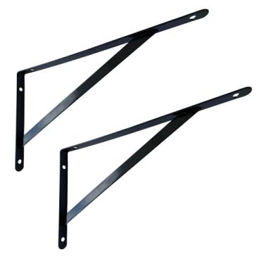 Imagem de Kit 2 Cantoneira Suporte de Prateleira Reforçada com Mão Francesa 30cm (Preto, 30cm)