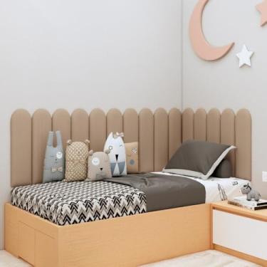 Imagem de Cabeceira Estofada Modular Nuvem 20x60 — Suede Macio, Instalação Sem Furos, Decorativa para Cama Solteiro Casal Queen King(BEGE,5)