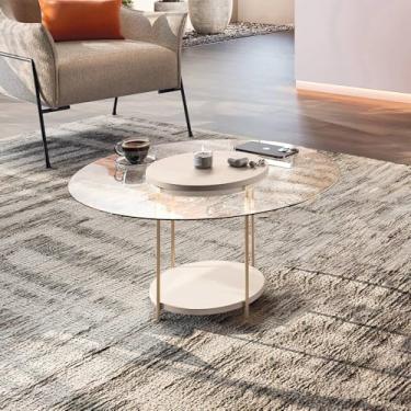 Imagem de Mesa de Centro Sky para Sala de Estar com Tampo em Vidro e PÃ:copyright:s em Aço Off White G26 - Hb Móveis