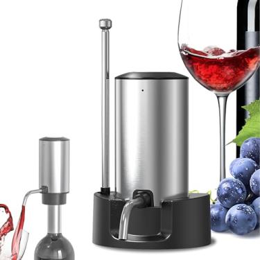 Imagem de Decantador de Vinho Elétrico com Dispenser Aço Inoxidável 304 Aerador Automático Sem Fio Base Armazenamento Saída Inclinada Tubo Retrátil Carregamento Type-C