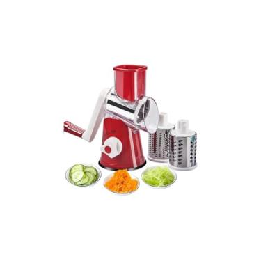 Imagem de Ralador Fatiador Multiuso 3 em 1, Manual com Manivela, 3 Lâminas em Aço Inoxidável, Base Antiderrapante, para Legumes Verduras Queijo, 23.5x13.5cm