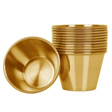 Imagem de DONGKER Copos de condimento, 12 peças de copos de molho de aço inoxidável de 42,5 g/70,9 g, reutilizáveis para molho de soja ketchup, vinagre, manteiga, molhos para salada