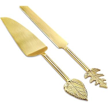 Imagem de Conjunto de facas de bolo de casamento e de servidor Folkicultura (ouro - folha)