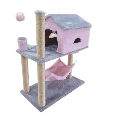 Imagem de Arranhador Para Gatos Casa E Playground Com TúNel, Rede, Torre, Poste Sisal, Cama E Brinquedo(Rosa)