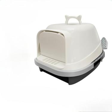 Imagem de Bandeja SanitáRia Fechada Grande Para Gatos — Conjunto De Casa De Banho Para Gatos Com Peneira, Bacia Com Filtro à Prova De Odores E Pá HigiéNica(Banheiro Relcom Preto)