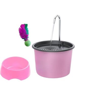 Imagem de Fonte Bebedouro para Gatos e Cães + Comedouro 600ml + Pong(Kit Rosa com Tampa Preta)