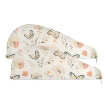 Imagem de SEHANY Toalha de cabelo de microfibra de flores coloridas elegantes para mulheres, 2 peças, turbantes de cabelo de secagem rápida com botão, touca de cabelo seco absorvente toalha de secagem de cabelo