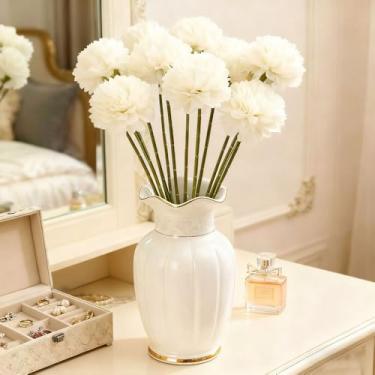 Imagem de 1 buquê de flores artificiais de hortênsia com hastes de flores de seda DIY decoração de mesa de jantar de casamento em casa, 29 cm (branco)