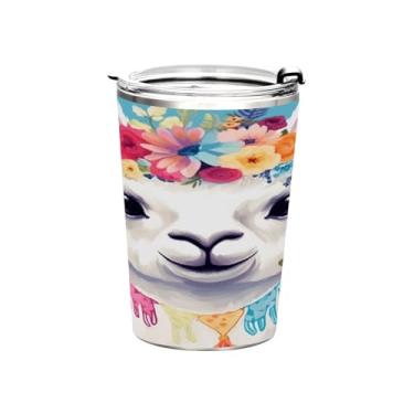 Imagem de Blueangle Copo de 340 g com tampa e canudo, copo de café com água isolada a vácuo de aço inoxidável, caneca de viagem de alpaca copo térmico para bebidas quentes e frias (342)