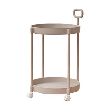 Imagem de WeiLaiKeQi Mesa lateral com rodas, carrinho de 2 camadas, mesa lateral para quarto, berçário, banheiro, Cáqui