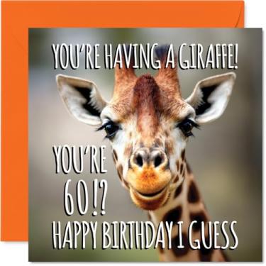 Imagem de Stuff4 Cartões de aniversário de 60 anos para homens e mulheres - Ter uma girafa - Cartão de feliz aniversário para homem de 60 anos mulher tia amiga vizinho vovô, cartões comemorativos de aniversário