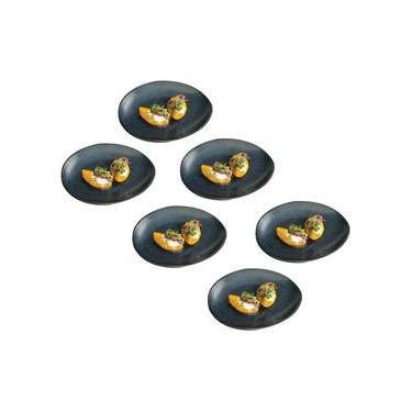 Imagem de Conjunto de Pratos de Sobremesa Ovais Porto Brasil Orgânico Night Blue 22,5cm - 6 peças