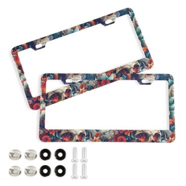 Imagem de SEHANY Molduras de placa de carro vintage rosa crânio, capas de alumínio à prova de ferrugem com furos elípticos e parafusos serve para veículos padrão dos EUA tamanho acessórios de carro para