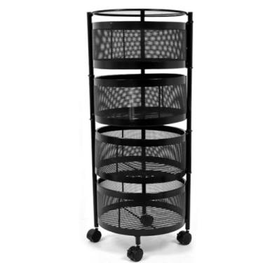 Imagem de Gaveteiro Multiuso Giratório Carrinho Organizador Fruteira DE METAL com Rodinhas Preto 4 Andares Circular