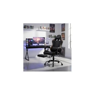 Imagem de Cadeira Gamer Ergonômica, Preta com Detalhes Branco, Revestimento em Veludo, Estrutura Metal e Madeira, Ajuste de Altura e Reclinação, 50x83 cm