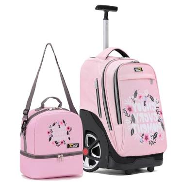 Imagem de Mochila de rodinhas NEW TILAMI com 48 cm e Lancheira para Meninas e Meninos, Durável, para Viagem e Escola, Flor rosa, 19 inch, Mochilas Daypack