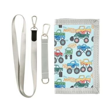 Imagem de CEBUGI Blue Monster Truck Carteiras infantis para meninos e meninas de 6 a 18 anos, crianças com três dobras, bolso para moedas, presente de Natal para meninos, Caminhão monstro azul, 4.92*2.99in