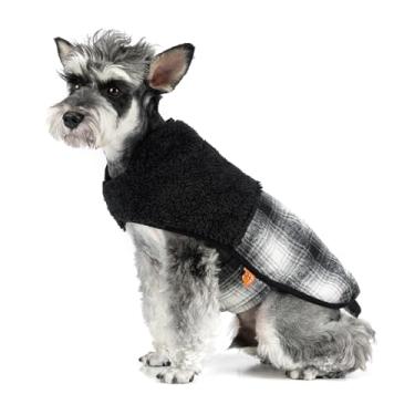 Imagem de FOFOS Casaco de inverno para cães, jaqueta de pelúcia para cães com orifício para trela, colete de neve quente ajustável para cães pequenos e médios, preto, P