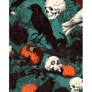 Imagem de Papel de parede gótico descasque e cole Dark Vintage Skull and Moody Witchy Halloween Crow autoadesivo para banheiro quarto armário vinil impermeável removível fazenda dormitório locatário 44,5 cm x
