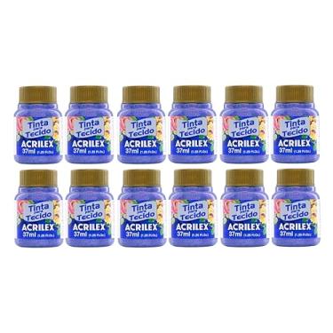 Imagem de Kit 12 Tintas para Tecido Glitter Acrilex 37ml Violeta 207 | Brilho Intenso, Fixação a Frio, Alta Durabilidade e Resistência às Lavagens para Artesanato e Customização