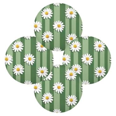 Imagem de Wassud Jogo americano conjunto de 4 margaridas com listras verdes tapetes de mesa redondos para cozinha e jantar tapetes laváveis resistentes ao calor decoração de mesa 39 cm