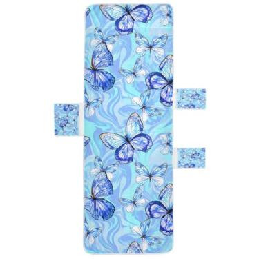 Imagem de Wassud Capa de toalha de cadeira de praia com borboletas azuis e brancas para ambientes internos e externos, 215 x 76 cm