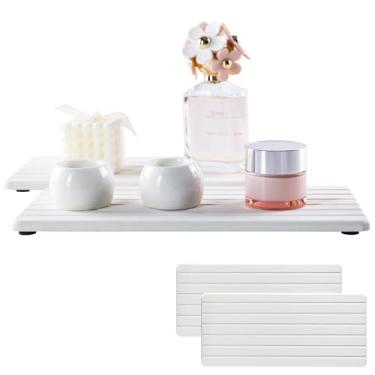 Imagem de 2 peças de porta-copos de diatomita absorvente de água retangular, design ranhurado, pedra absorvente de água usada para sabonetes de mão, plantas e produtos de higiene pessoal na casa moderna (branco