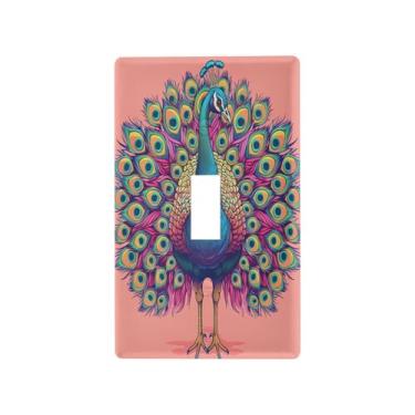 Imagem de Wassud Peacock Light Switch Cover Plate Decorativas para Tomadas Elétricas Interruptor Único 4,53 x 2,76 polegadas