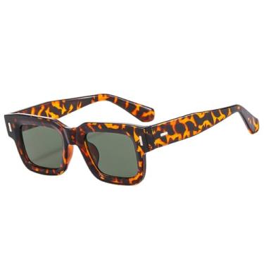 Imagem de Óculos de Sol Punk Masculinos com Lentes Transparentes UV400 e Rebites para Esportes ao Ar Livre, Corrida e Ciclismo, Estampa de Leopardo Verde Escuro