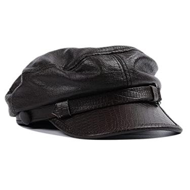 Imagem de uhyOHF Chapéu de marinheiro pescador grego unissex chapéu de jornaleiro boné violinista boné de viseira de couro boina (C-G