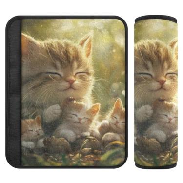 Imagem de Burbuja Capa para cinto de segurança de carro Cute Cats Protetor de cinto de segurança de carro macio confortável para alça de ombro de assento de carro, 1 par médio