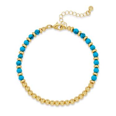 Imagem de HolidayQbee Pulseiras femininas com contas de pedras preciosas naturais banhadas a ouro 14K para mulheres, moda moderna, verão, boho, praia, joias, presentes, Medium, Sem Pedra Preciosa