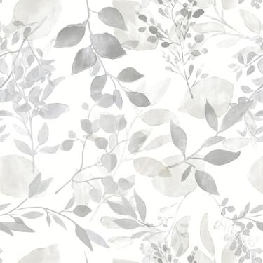 Imagem de Safiyya Papel de parede de folha cinza papel de parede de papel de parede boho papel de contato 500 x 43,9 cm papel de parede removível autoadesivo para quarto banheiro rolos de vinil