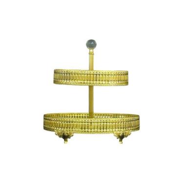 Imagem de Doceira Turca Oval de 2 andares em Metal Dourado Bandeja Ideal para Ev